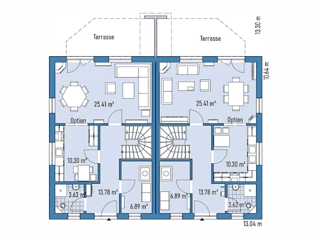 Fertighaus ZWEIFAMILIENHAUS D106-139-2G von EBH Haus Schlüsselfertig ab 596900€, Satteldach-Klassiker Grundriss 1