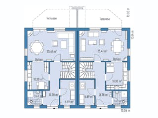 Fertighaus ZWEIFAMILIENHAUS D106-139-2G von EBH Haus Schlüsselfertig ab 596900€, Satteldach-Klassiker Grundriss 1