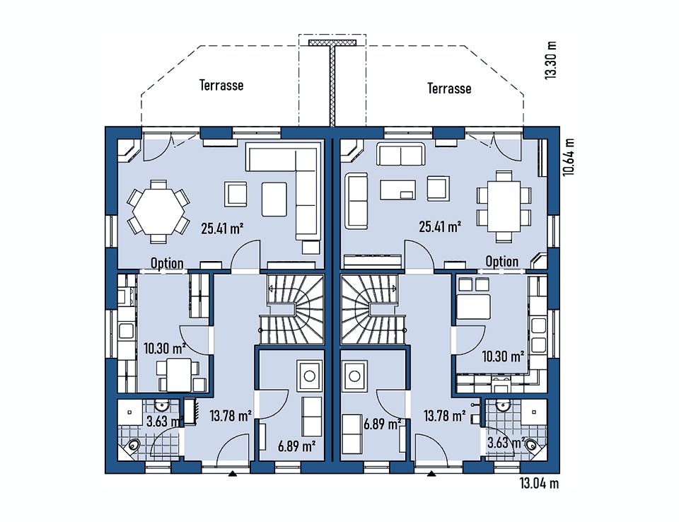 Fertighaus ZWEIFAMILIENHAUS D106-139-2G von EBH Haus Schlüsselfertig ab 550700€, Satteldach-Klassiker Grundriss 1