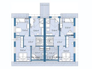Fertighaus ZWEIFAMILIENHAUS D106-139-2G von EBH Haus Schlüsselfertig ab 596900€, Satteldach-Klassiker Grundriss 2