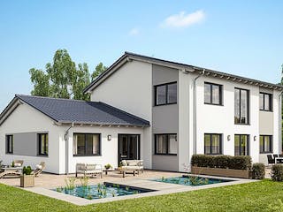 Fertighaus ZWEIFAMILIENHAUS D138-157 von EBH Haus Schlüsselfertig ab 473800€, Satteldach-Klassiker Außenansicht 1