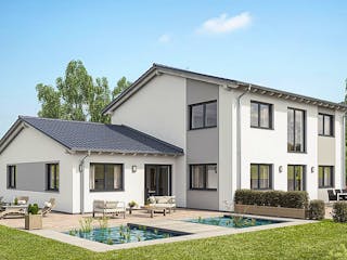 Fertighaus ZWEIFAMILIENHAUS D138-157 von EBH Haus Schlüsselfertig ab 492800€, Satteldach-Klassiker Außenansicht 1