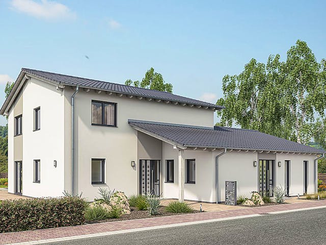 Fertighaus ZWEIFAMILIENHAUS D138-157 von EBH Haus Schlüsselfertig ab 473800€, Satteldach-Klassiker Außenansicht 2