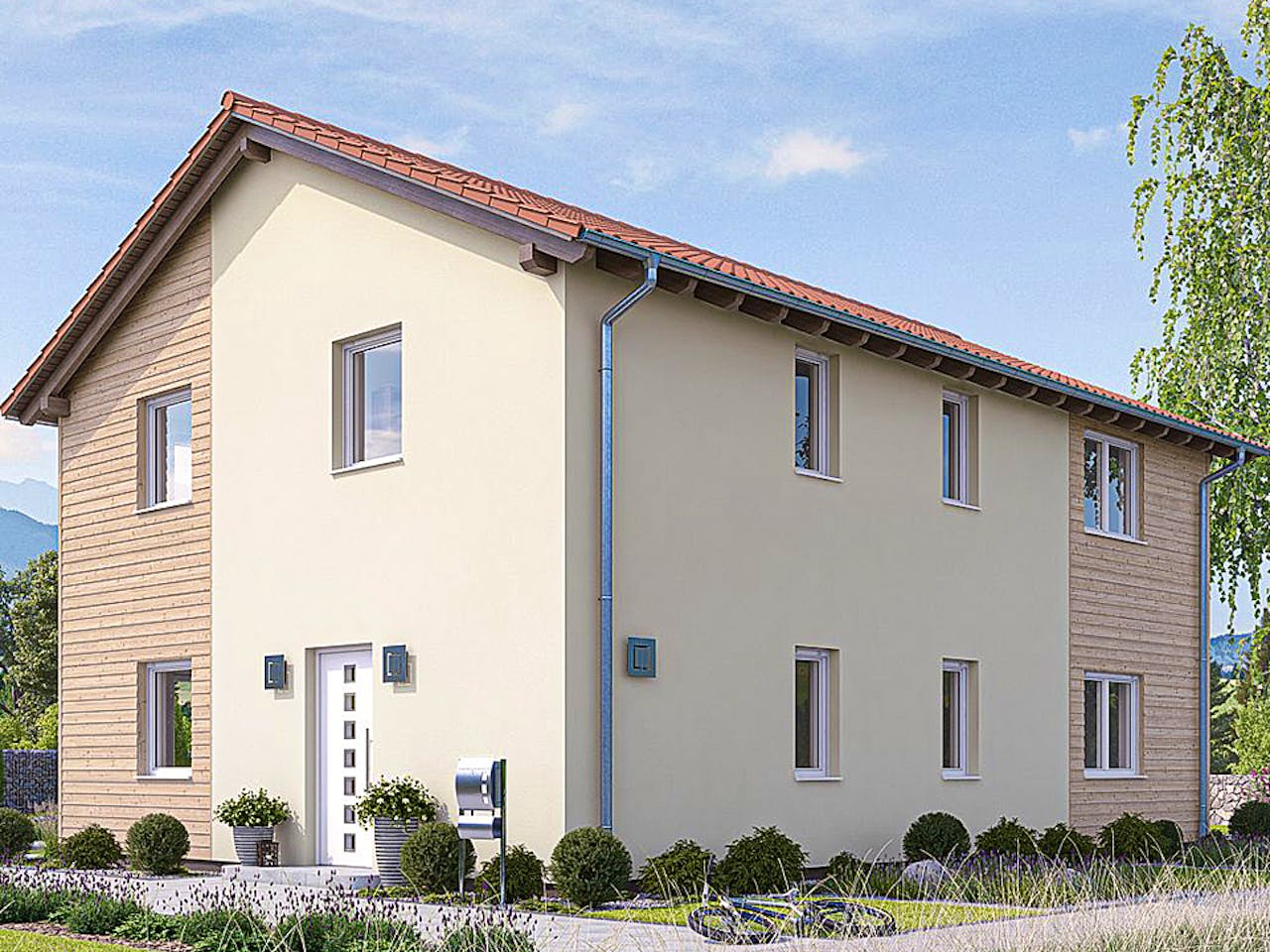 Fertighaus ZWEIFAMILIENHAUS D88-118-SD von EBH Haus Schlüsselfertig ab 363500€, Satteldach-Klassiker Außenansicht 1