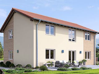 Fertighaus ZWEIFAMILIENHAUS D88-118-SD von EBH Haus Schlüsselfertig ab 363500€, Satteldach-Klassiker Außenansicht 2