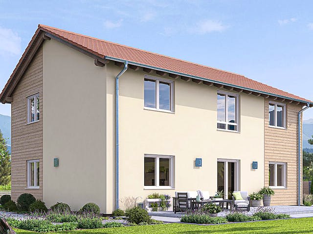 Fertighaus ZWEIFAMILIENHAUS D88-118-SD von EBH Haus Schlüsselfertig ab 363500€, Satteldach-Klassiker Außenansicht 2