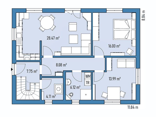Fertighaus ZWEIFAMILIENHAUS D88-118-SD von EBH Haus Schlüsselfertig ab 378100€, Satteldach-Klassiker Grundriss 1