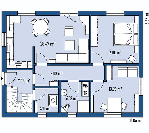 Fertighaus ZWEIFAMILIENHAUS D88-118-WD von EBH Haus Schlüsselfertig ab 343300€, Stadtvilla Grundriss 1