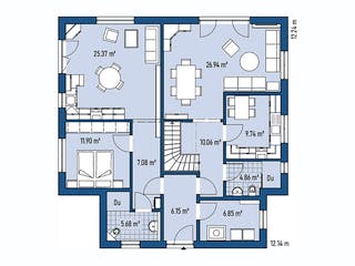 Fertighaus ZWEIFAMILIENHAUS D94-121-TE von EBH Haus Schlüsselfertig ab 386200€, Satteldach-Klassiker Grundriss 1