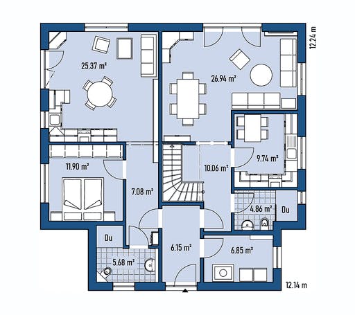 Fertighaus ZWEIFAMILIENHAUS D94-121-TE von EBH Haus Schlüsselfertig ab 362000€, Satteldach-Klassiker Grundriss 1