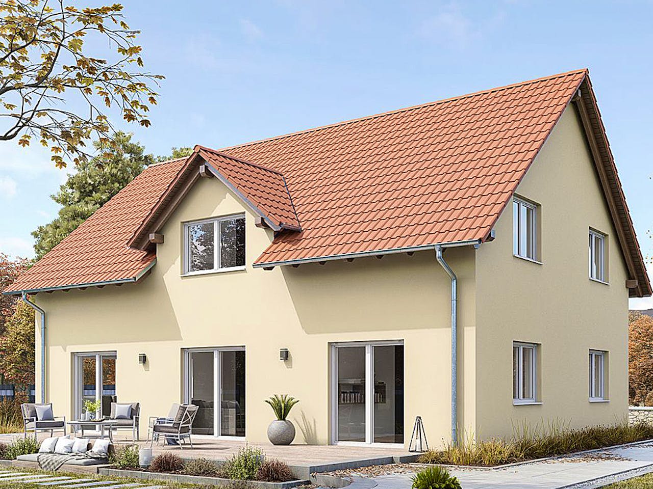 Fertighaus ZWEIFAMILIENHAUS D94-130-G von EBH Haus Schlüsselfertig ab 412200€, Satteldach-Klassiker Außenansicht 1