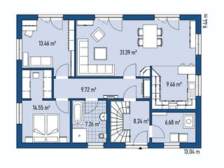 Fertighaus ZWEIFAMILIENHAUS D94-130-G von EBH Haus Schlüsselfertig ab 412200€, Satteldach-Klassiker Grundriss 1