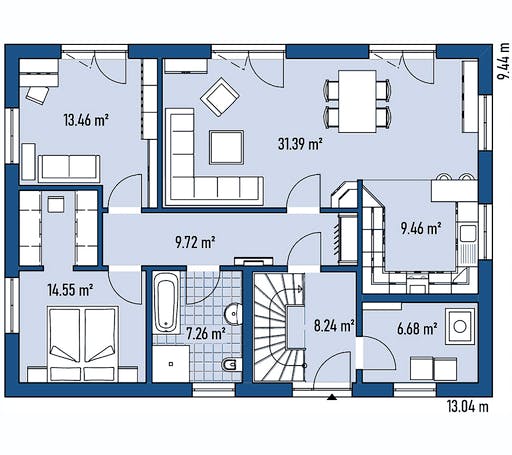 Fertighaus ZWEIFAMILIENHAUS D94-130-G von EBH Haus Schlüsselfertig ab 394600€, Satteldach-Klassiker Grundriss 1