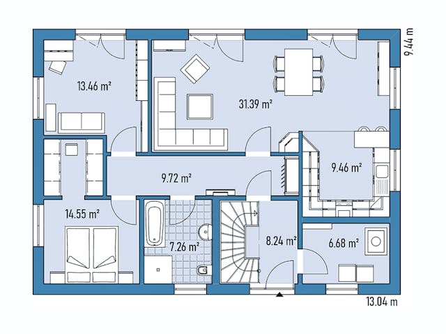 Fertighaus ZWEIFAMILIENHAUS D94-130-G von EBH Haus Schlüsselfertig ab 428700€, Satteldach-Klassiker Grundriss 1