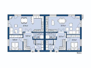 Fertighaus ZWEIFAMILIENHAUS D94-186 von EBH Haus Schlüsselfertig ab 532300€, Satteldach-Klassiker Grundriss 1
