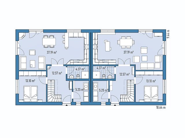 Fertighaus ZWEIFAMILIENHAUS D94-186 von EBH Haus Schlüsselfertig ab 553600€, Satteldach-Klassiker Grundriss 1 Fertighaus ZWEIFAMILIENHAUS D94-186 von EBH Haus Schlüsselfertig ab 553600€, Satteldach-Klassiker Grundriss 1