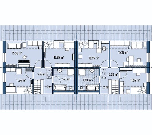 Fertighaus ZWEIFAMILIENHAUS D94-186 von EBH Haus Schlüsselfertig ab 503400€, Satteldach-Klassiker Grundriss 2