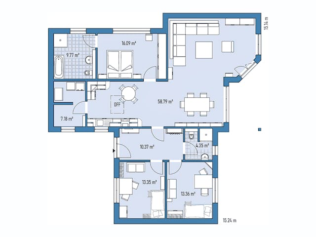 Fertighaus BUNGALOW EICHWALDE von EBH Haus Schlüsselfertig ab 313400€, Bungalow Grundriss 1 Fertighaus BUNGALOW EICHWALDE von EBH Haus Schlüsselfertig ab 313400€, Bungalow Grundriss 1