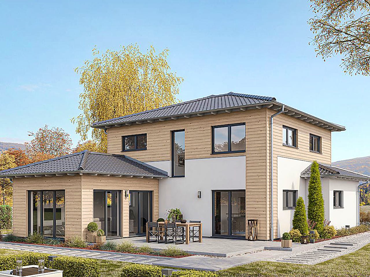 Fertighaus STADTVILLA LINDA von EBH Haus Schlüsselfertig ab 367000€, Stadtvilla Außenansicht 1