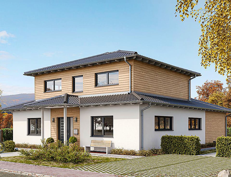 Fertighaus STADTVILLA LINDA von EBH Haus Schlüsselfertig ab 352200€, Stadtvilla Außenansicht 2