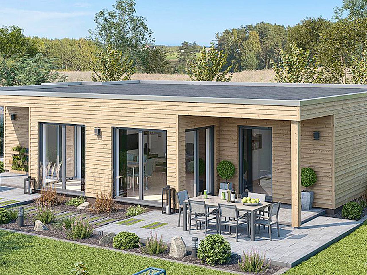 Fertighaus BUNGALOW F88-130 Var. Holz von EBH Haus Schlüsselfertig ab 267100€, Bungalow Außenansicht 1