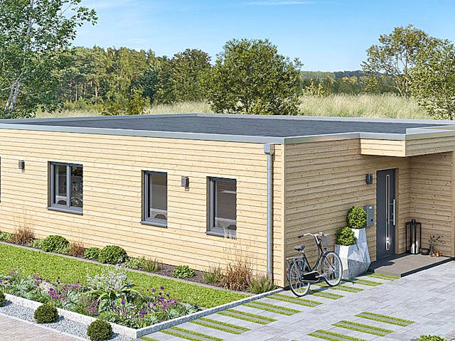 Fertighaus BUNGALOW F88-130 Var. Holz von EBH Haus Schlüsselfertig ab 267100€, Bungalow Außenansicht 2