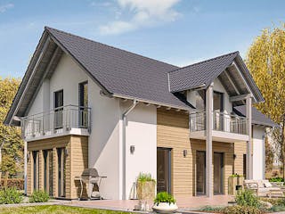 Fertighaus Einfamilienhaus H82-106 von EBH Haus Schlüsselfertig ab 328500€, Satteldach-Klassiker Außenansicht 1