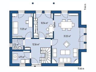 Fertighaus HAUS H82-106 von EBH Haus Schlüsselfertig ab 306600€, Satteldach-Klassiker Grundriss 1