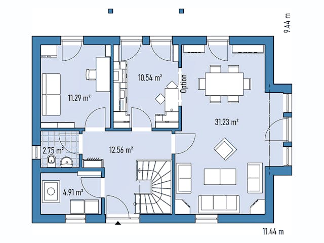 Fertighaus Einfamilienhaus H82-106 von EBH Haus Schlüsselfertig ab 328500€, Satteldach-Klassiker Grundriss 1