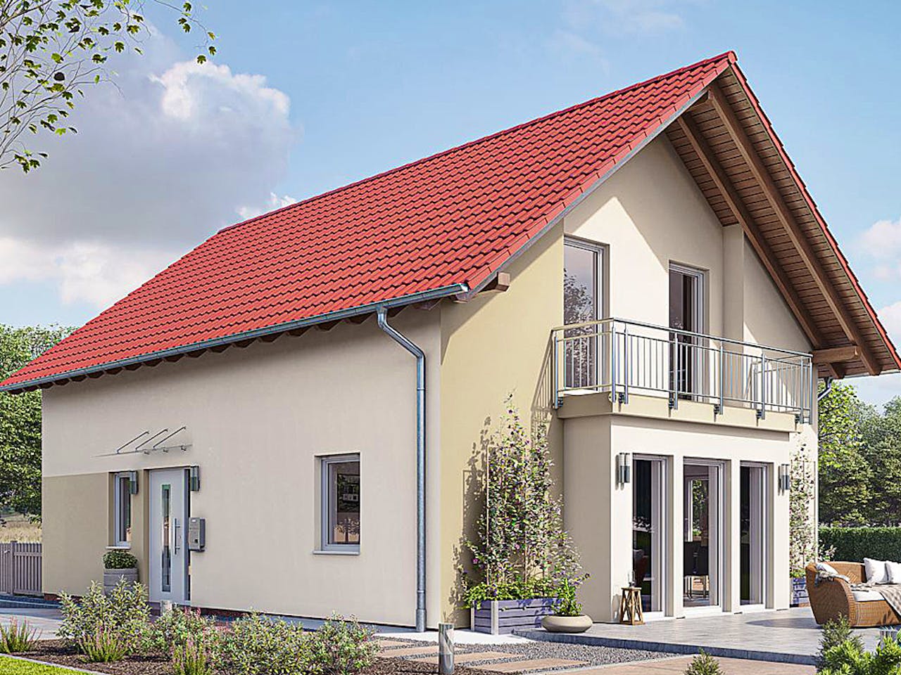 Fertighaus HAUS H82-112 von EBH Haus Schlüsselfertig ab 316700€, Satteldach-Klassiker Außenansicht 1