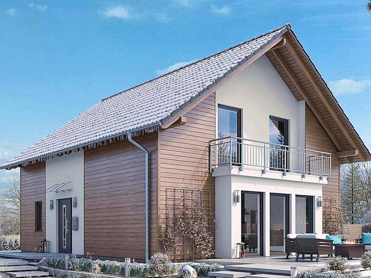 Fertighaus HAUS H88-112 von EBH Haus Schlüsselfertig ab 333500€, Satteldach-Klassiker Außenansicht 1