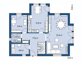 Fertighaus HAUS H88-124-V1 von EBH Haus Schlüsselfertig ab 369100€, Satteldach-Klassiker Grundriss 1