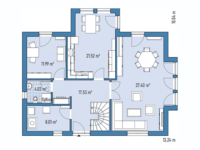 Fertighaus HAUS H88-124-V1 von EBH Haus Schlüsselfertig ab 383900€, Satteldach-Klassiker Grundriss 1