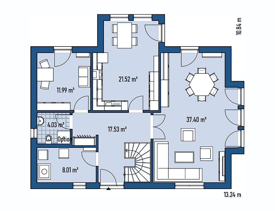 Fertighaus HAUS H88-124-V1 von EBH Haus Schlüsselfertig ab 356600€, Satteldach-Klassiker Grundriss 1