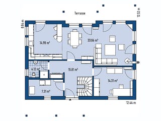 Fertighaus HAUS H88-124-V2 von EBH Haus Schlüsselfertig ab 364100€, Satteldach-Klassiker Grundriss 1