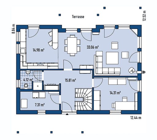 Fertighaus HAUS H88-124-V2 von EBH Haus Schlüsselfertig ab 337500€, Satteldach-Klassiker Grundriss 1