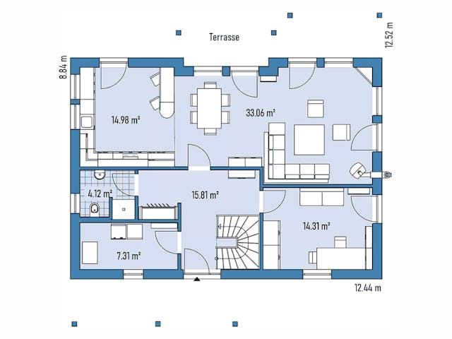 Fertighaus HAUS H88-124-V2 von EBH Haus Schlüsselfertig ab 378700€, Satteldach-Klassiker Grundriss 1 Fertighaus HAUS H88-124-V2 von EBH Haus Schlüsselfertig ab 378700€, Satteldach-Klassiker Grundriss 1