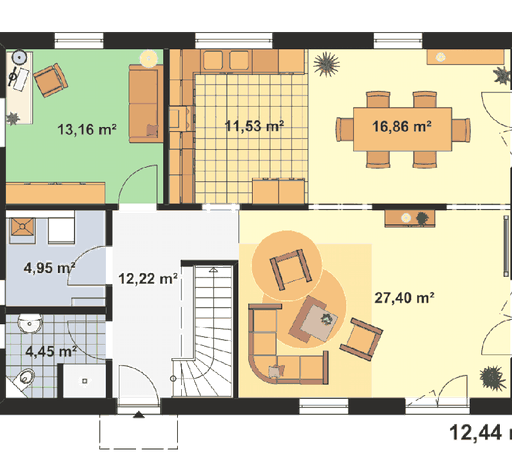 Fertighaus Einfamilienhaus Oderland von EBH Haus Schlüsselfertig ab 305200€, Satteldach-Klassiker Grundriss 1