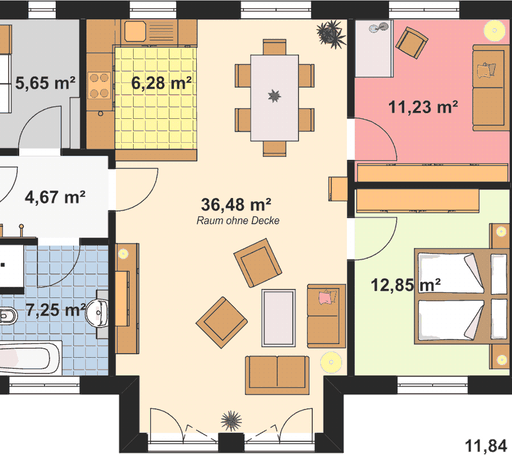 Fertighaus Haus für Zwei von EBH Haus Schlüsselfertig ab 194500€, Bungalow Grundriss 1