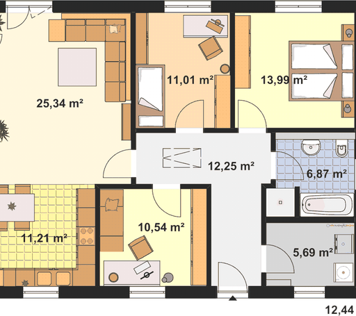Fertighaus Kompakt 5 von EBH Haus Schlüsselfertig ab 211600€, Bungalow Grundriss 1