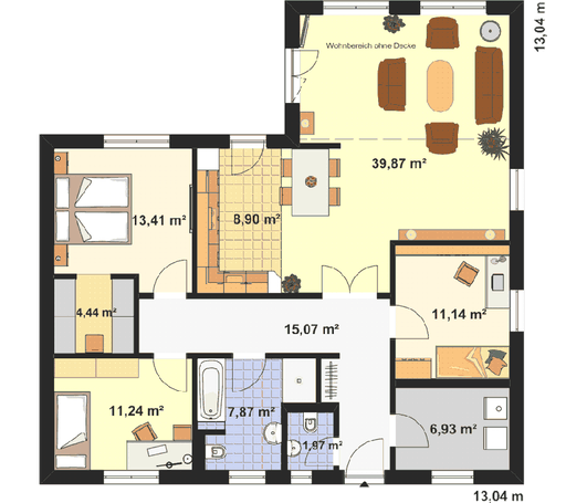 Fertighaus Kompakt 6 von EBH Haus Schlüsselfertig ab 234800€, Bungalow Grundriss 1