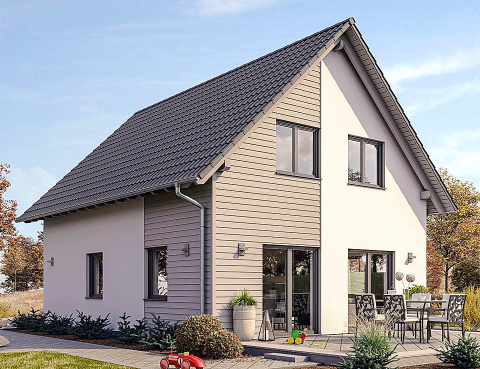 Fertighaus HAUS M71-100 von EBH Haus Schlüsselfertig ab 224900€, Satteldach-Klassiker Außenansicht 1
