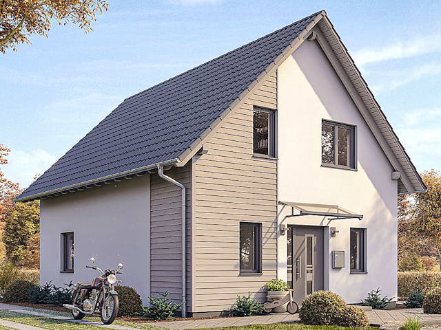 Fertighaus HAUS M71-100 von EBH Haus Schlüsselfertig ab 235600€, Satteldach-Klassiker Außenansicht 2