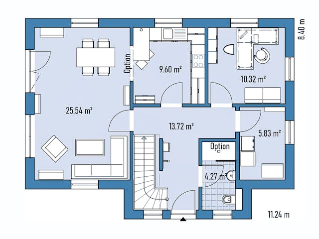 Fertighaus HAUS M71-112-G von EBH Haus Schlüsselfertig ab 297000€, Satteldach-Klassiker Grundriss 1