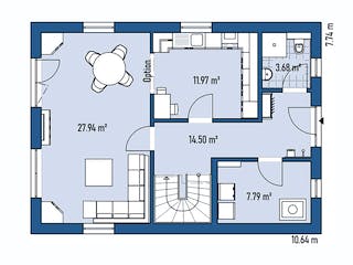 Fertighaus HAUS M77-106 von EBH Haus Schlüsselfertig ab 260800€, Satteldach-Klassiker Grundriss 1