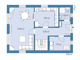 Fertighaus Einfamilienhaus M77-106 von EBH Haus Schlüsselfertig ab 279500€, Satteldach-Klassiker Grundriss 1