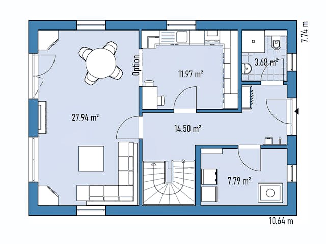 Fertighaus Einfamilienhaus M77-106 von EBH Haus Schlüsselfertig ab 279500€, Satteldach-Klassiker Grundriss 1