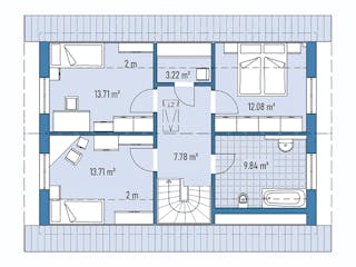 Fertighaus Einfamilienhaus M77-106 von EBH Haus Schlüsselfertig ab 279500€, Satteldach-Klassiker Grundriss 2