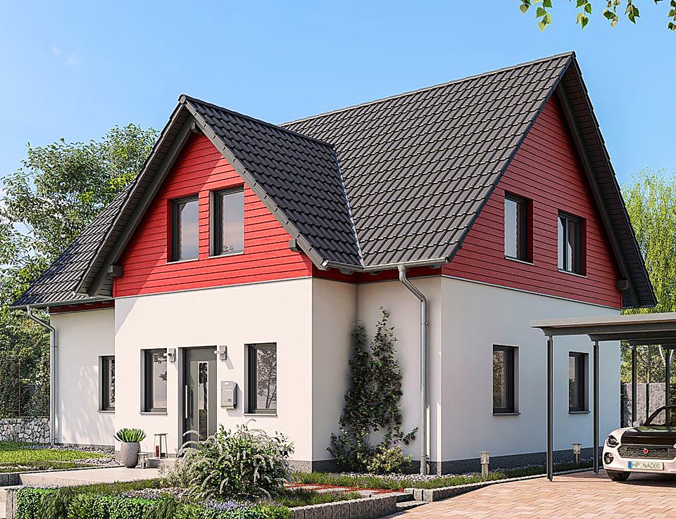 Fertighaus HAUS M77-112-G von EBH Haus Schlüsselfertig ab 288600€, Satteldach-Klassiker Außenansicht 1