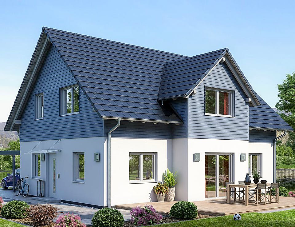 Fertighaus HAUS M82-112-G von EBH Haus Schlüsselfertig ab 293000€, Satteldach-Klassiker Außenansicht 1